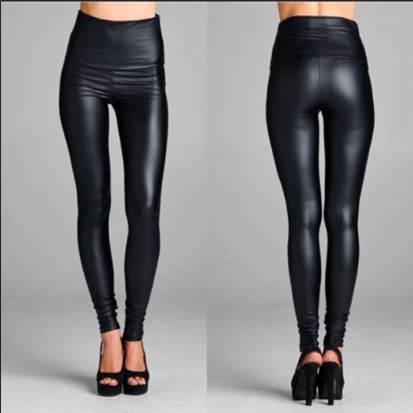 High Waist Faux Leather Tummy Control Leggings - Picture 2 of 4